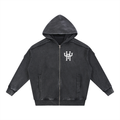 Snow Washed Tape Raw Edge Zip Hoodie