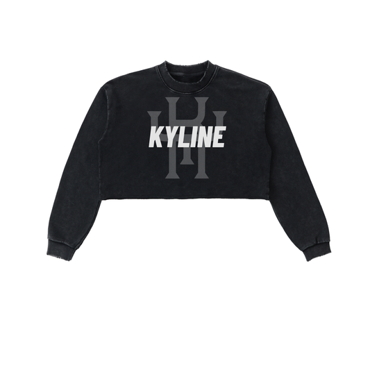 KYLINE Snow Washed Raw Edge Cropped Sweatshirt – Black