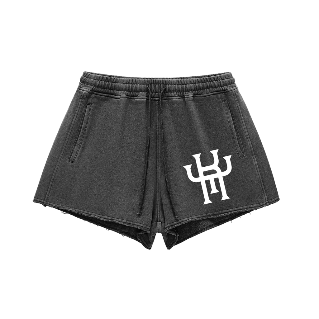 Snow Washed Raw Edge Drawstring Shorts