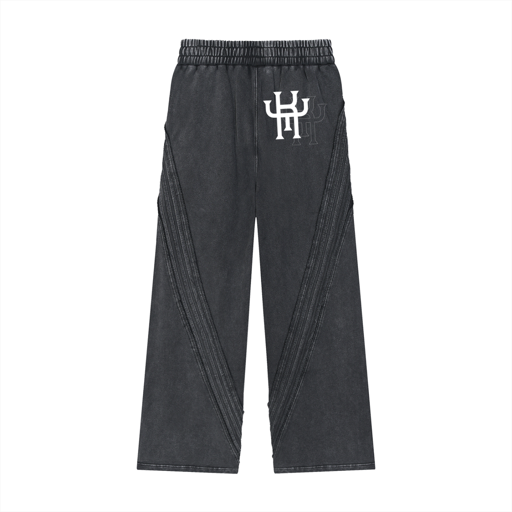 KYLINE Snow Washed Raw Edge Sweatpants – Black